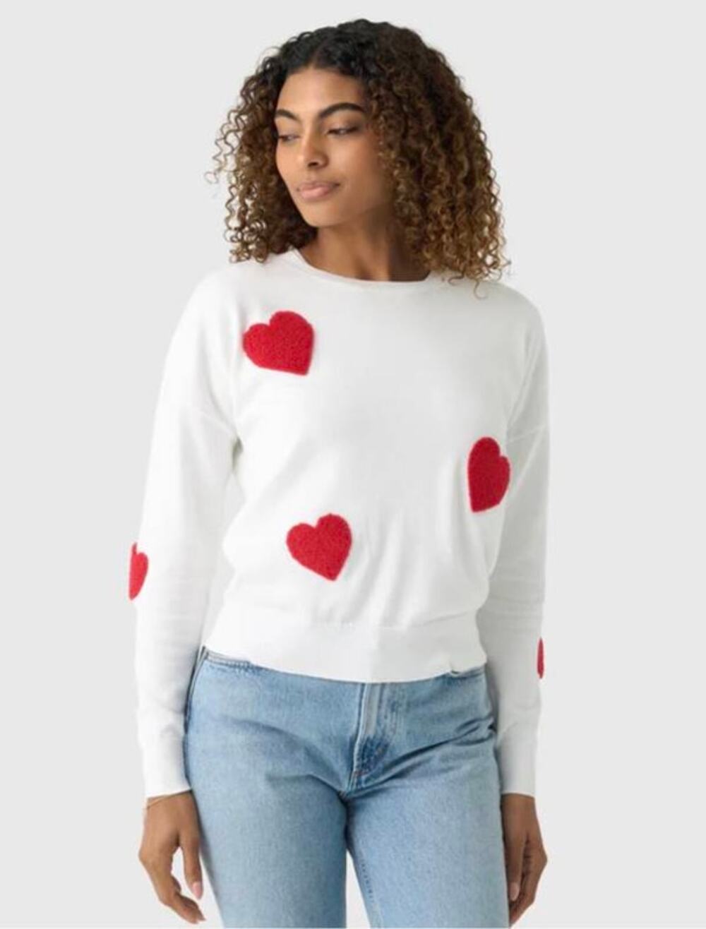 J Society All Over Hearts Sweatshirt in White XS